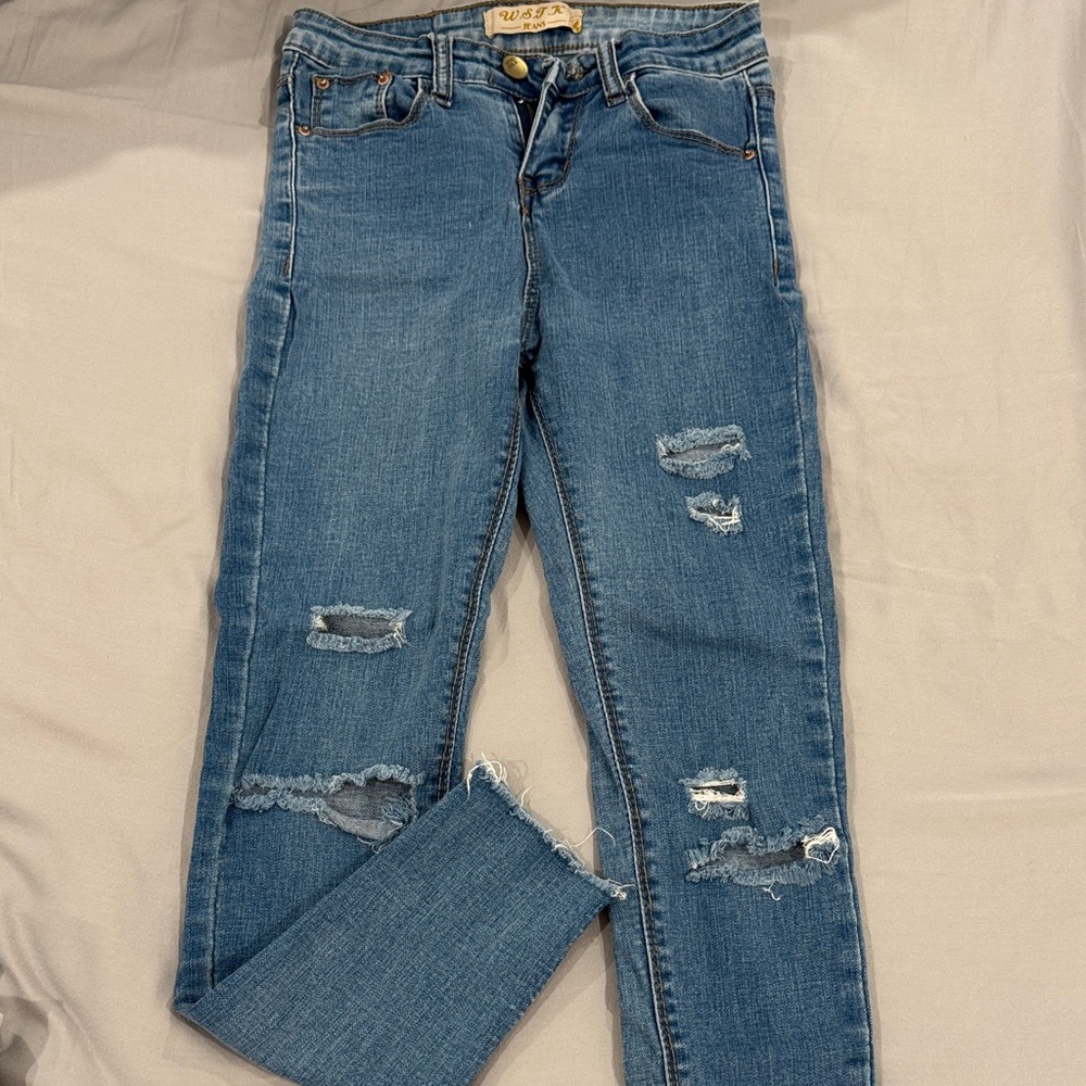 Rewash Blue Distressed Cropped Jeans